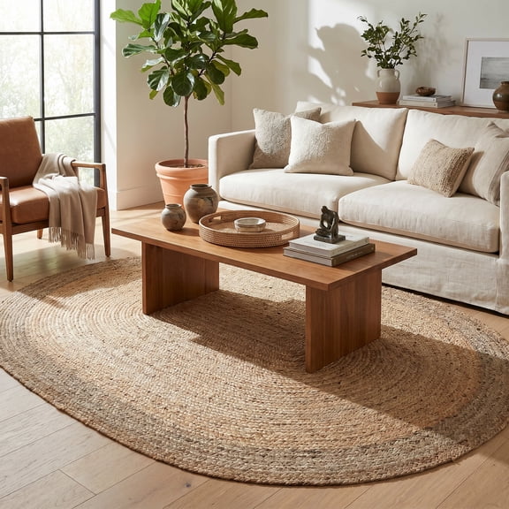 Harlow Hill Cora 7' x 9' Oval Gray/Brown Striped Hand Braided Reversible Jute Indoor Area Rug