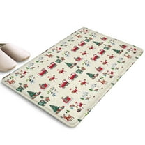 Beige Christmas Santa and Train Pattern Flannel Non Slip Door Rugs,Washable Door Mats Indoor,Decorative Door Mats,Dirt-Resistant and Absorbent Doormat for Entrance,Bedroom,Kitchen,Bathroom,23.5"x16"