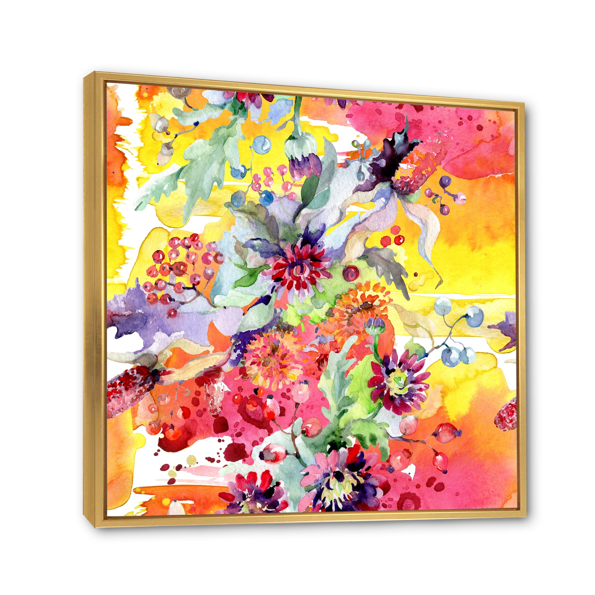 Designart 'Wildflowers and Vibrant Wild Spring Leaves' Modern Framed Canvas Wall Art Print