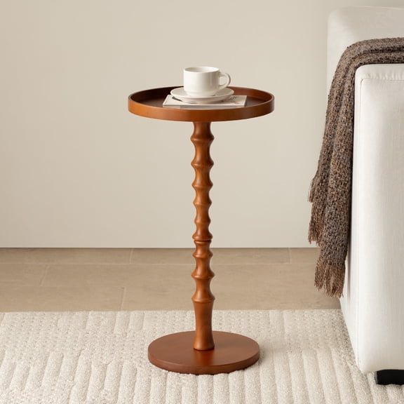 Hearthlight Home Round Side Table, Small Drink Table End Table with Solid Wood Leg for Living Room Bedroom Office,Brown,12inch