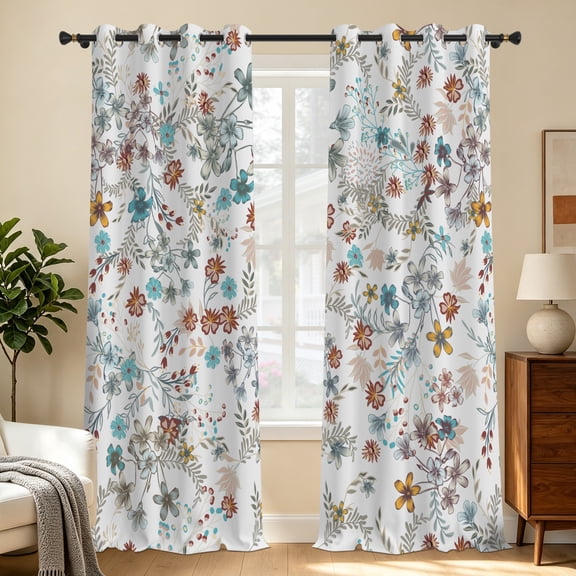 Tchckioa Boho Floral Blackout Curtains,Farmhouse Thermal Insulated Grommet Drapes for Bedroom,42x63 Inch,2 Panels