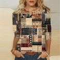 thumbnail image 3 of UTSJKR Womens Stylish Print Tops Crew Neck Blouses Casual Loose Fit Vacation Pullover Going Out Shirts 3/4 Sleeve Tunic Tops 2024 Fashion Brown XXL, 3 of 5