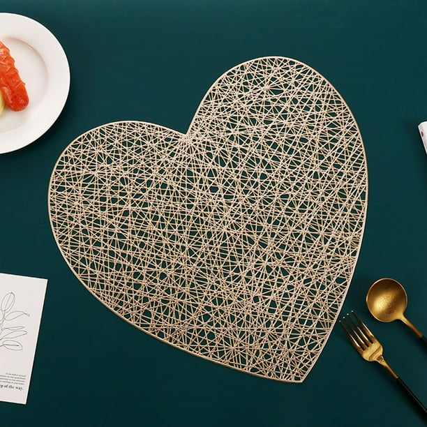 Tapetes de vinilo metálico de 15 pulgadas para el día de San Valentín, Festival de Navidad, almuerzo, fiesta, restaurante, decoración de mesa para el hogar, dorado, juego de 6