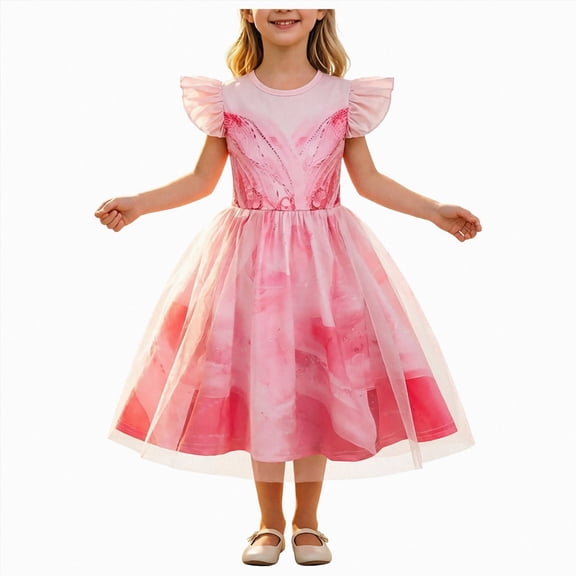 mgoYE Girls Dress Kids Halloween Flutter Sleeve Tulle Dresses Kids Halloween Birthday Gift Princess Dress