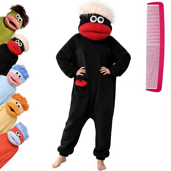 Funny Big Mouth Monster Onesie Pajamas Oversized Plush Fleece Hooded One Piece, Cozy Loungewear for Sleep & Party