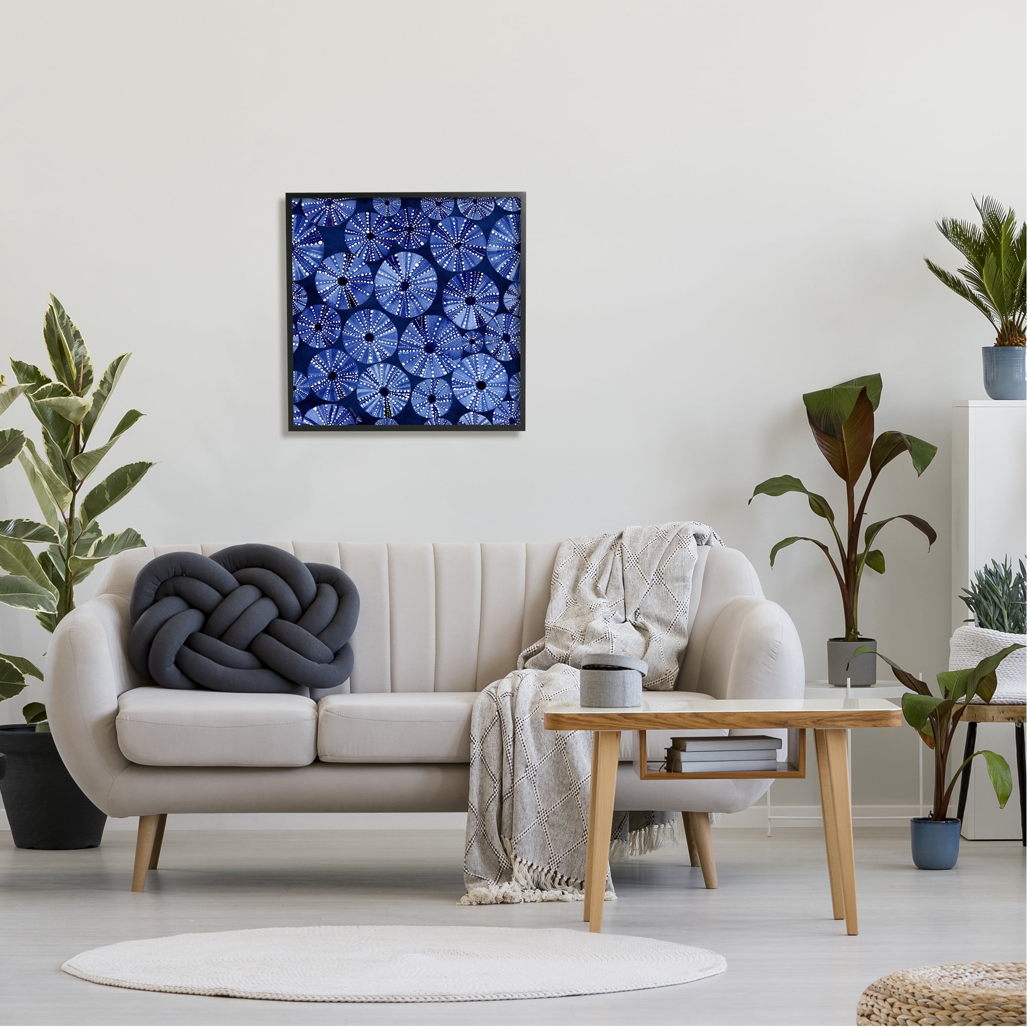 Stupell Industries Abstract Blue Sea Urchin Pattern Abstract Painting Black Framed Art Print Wall Art