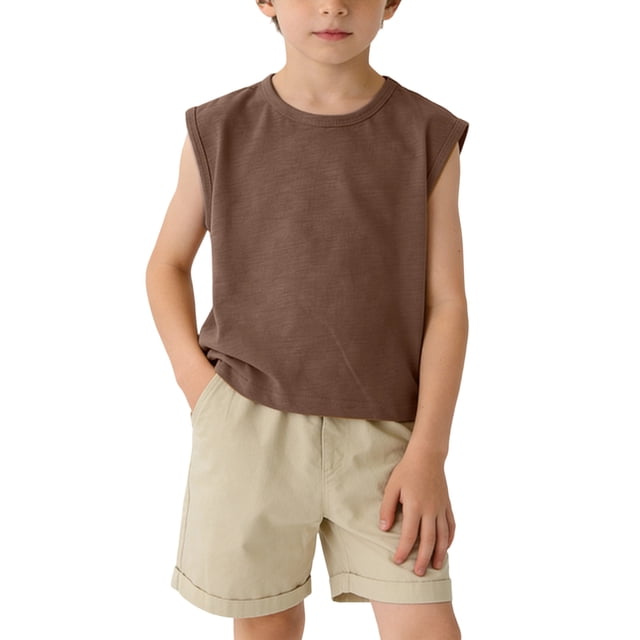 KyCheLot Cotton Tank Tops for Kids Summer Crew Neck Solid Color Sleeveless Tank Tops Trendy Workout Schoolwear