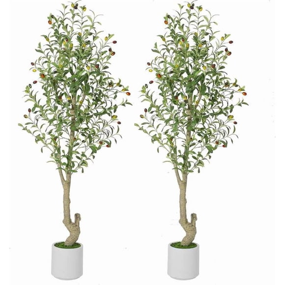 Qinaqin cm de Profundidadouble the Elegance 5FT (2PCS) Alto Fau x Oliva Trees con Blanco Planters & Verde Fake Moss Enhance Your para Hogar Oficina Living Sala Dormitorio Stairs &