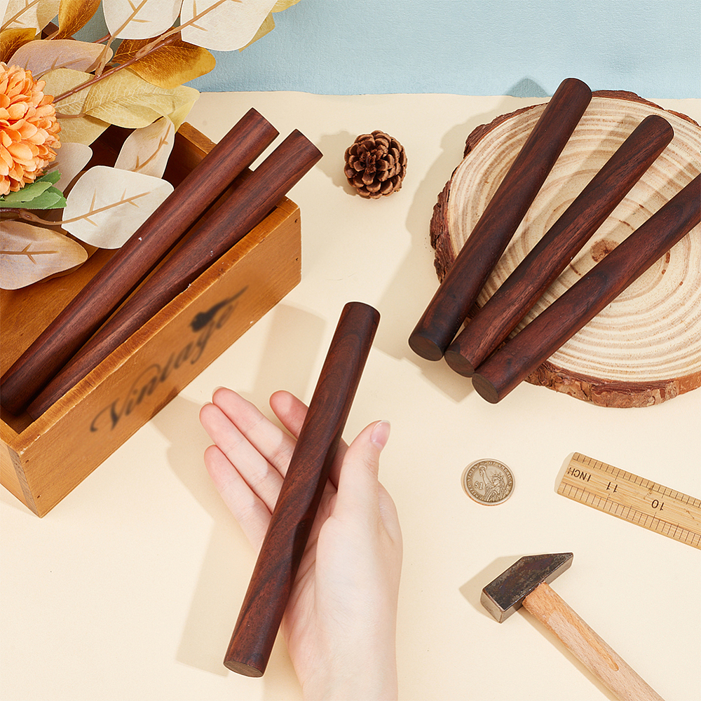1 Bag 6Pcs Walnut Wood Craft Sticks Column Coconut Brown 20x2cm