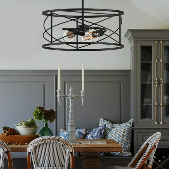 Briignite 3-Light Semi Flush Mount Ceiling Light, Black Finish Farmhouse Lighting Fixture with Metal Cage, for Kitchen Bedroom Living Room Entryway