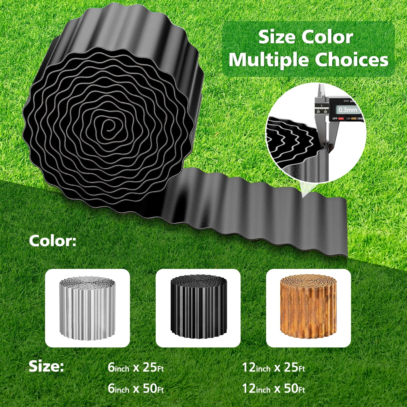 ROMUCHE Corrugated Garden Edging 6" x 25Ft, Flexible Metal Landscape Edging Border for DIY Flower Beds Lawn Yard Tree Surrounds Driveway