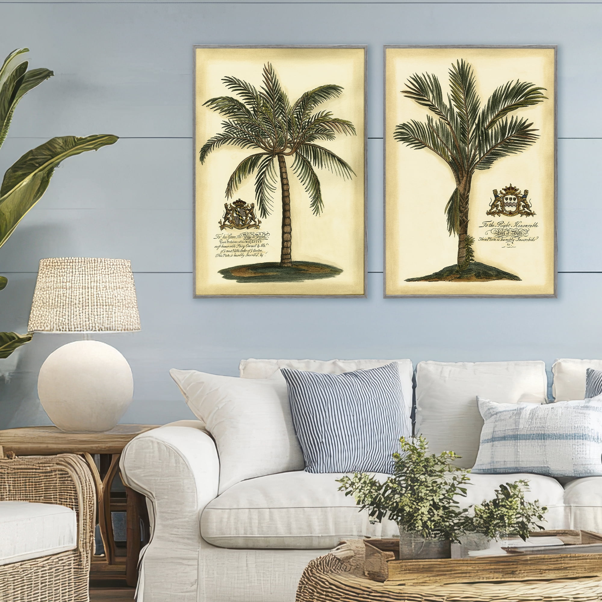 Stupell Industries Vintage Historical Palms 2 Piece Gray Framed Giclee Art Set, design by Vision Studio