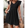 thumbnail image 6 of Women'S Summer Short Sundress Casual V Neck Ruffle Sleeve Mini Dress with Pockets Black L, 6 of 9