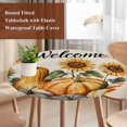 thumbnail image 4 of Orange Pumpkin Fall Round Tablecloth, Fitted Table Cover with Elastic for 55"-60" Round Tables, Thanksgiving Sunflower Autumn Beige Table Cloth Outdoor Indoor Dinning Party Waterproof Tablecloths, 4 of 7