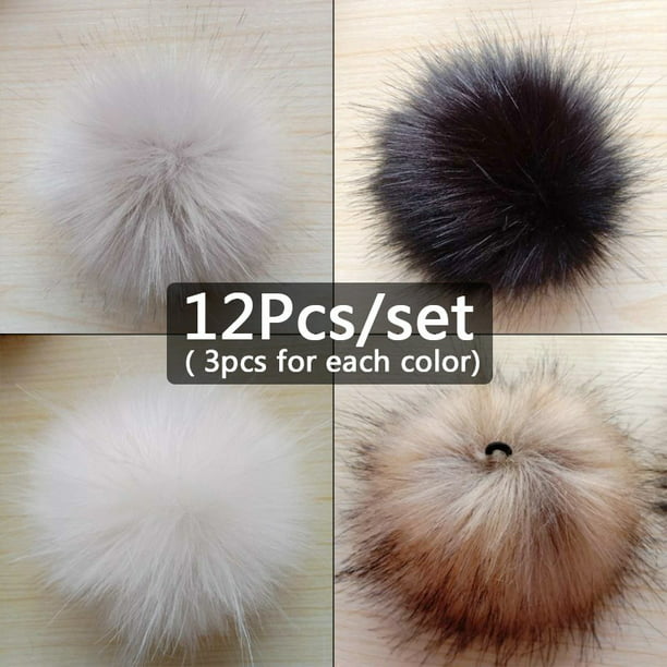 Set Of 12pcs DIY Women Natural Pompom Faux Fur Pom Poms Ball Knitted Hat Beanies -