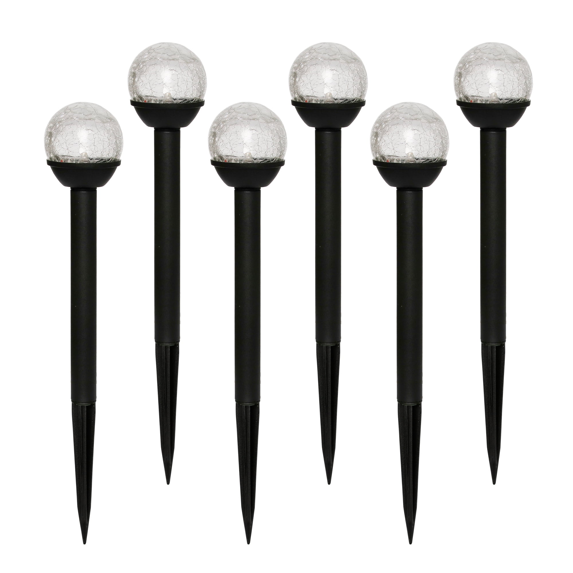 Silver & Stone 6 PK Solar LED Crackle Ball Effect Garden Lights Rechargeable Glass Look Garden Ground Stake Lights Borders and Flowerbeds Outdoor Pathway Globe Solar Lights for Lawns