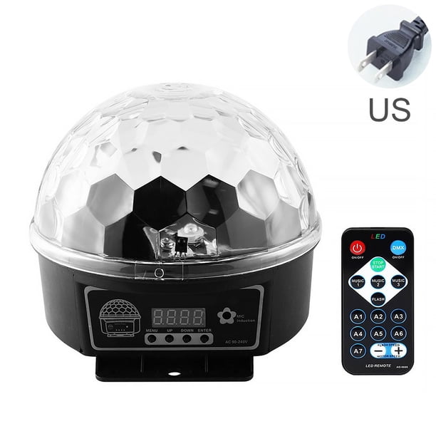 Luz de bola mágica LED controlada por voz Hogar KTV Salón de baile 6 colores Lámpara de destello Barra de escenario Proyector Enchufe de EE. UU. Noticed HA000722-02B