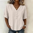 thumbnail image 2 of Zynoxe Womens Casual Cotton Linen Tops for Daily Wear Solid Color Button V-neck Short Sleeve Tops Peasant Gauze Loose Versatile Plus Size Tops White M, 2 of 8