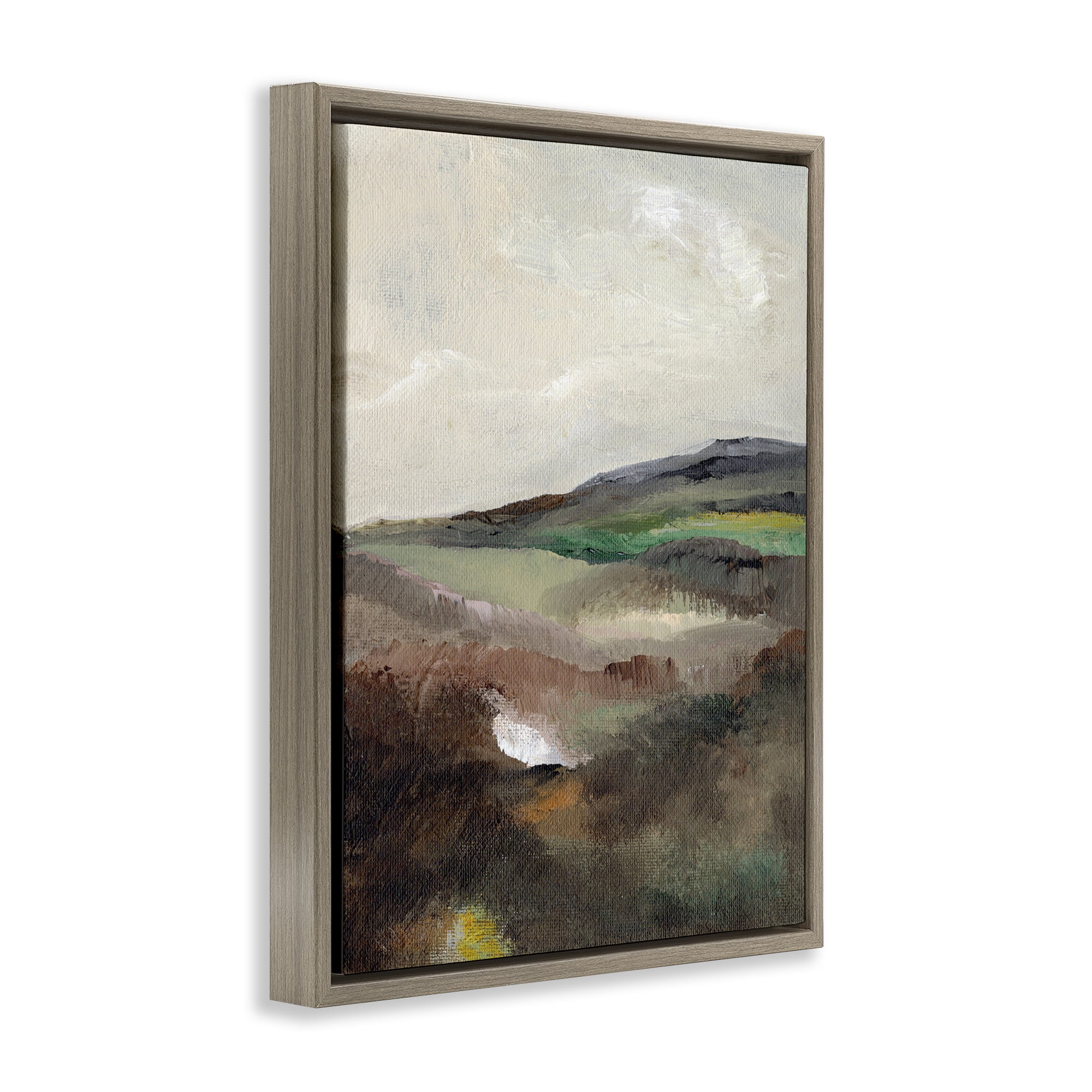 Stupell Industries Misty Hills Land Landscape & Nature Painting Brown Floater Framed Canvas Art Print Wall Art, 17 x 21