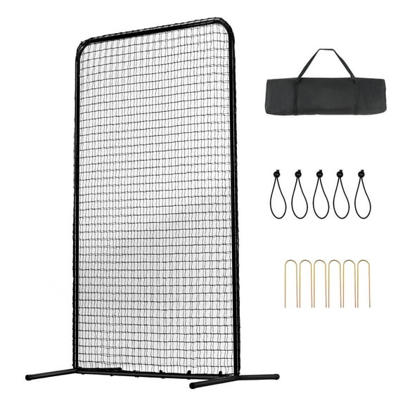 KFFKFF I Screen for Baseball Batting Cage, 7x4 ft Safety Screen for Baseball Softball, Portable Body Protector Batting Screen with Carry Bag & Ground Stakes, Durable Pitching Net