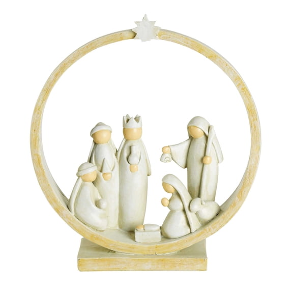 Dicksons Nativity Scene in Circular Creche Distressed White 8 Inch Christmas Tabletop Figurine
