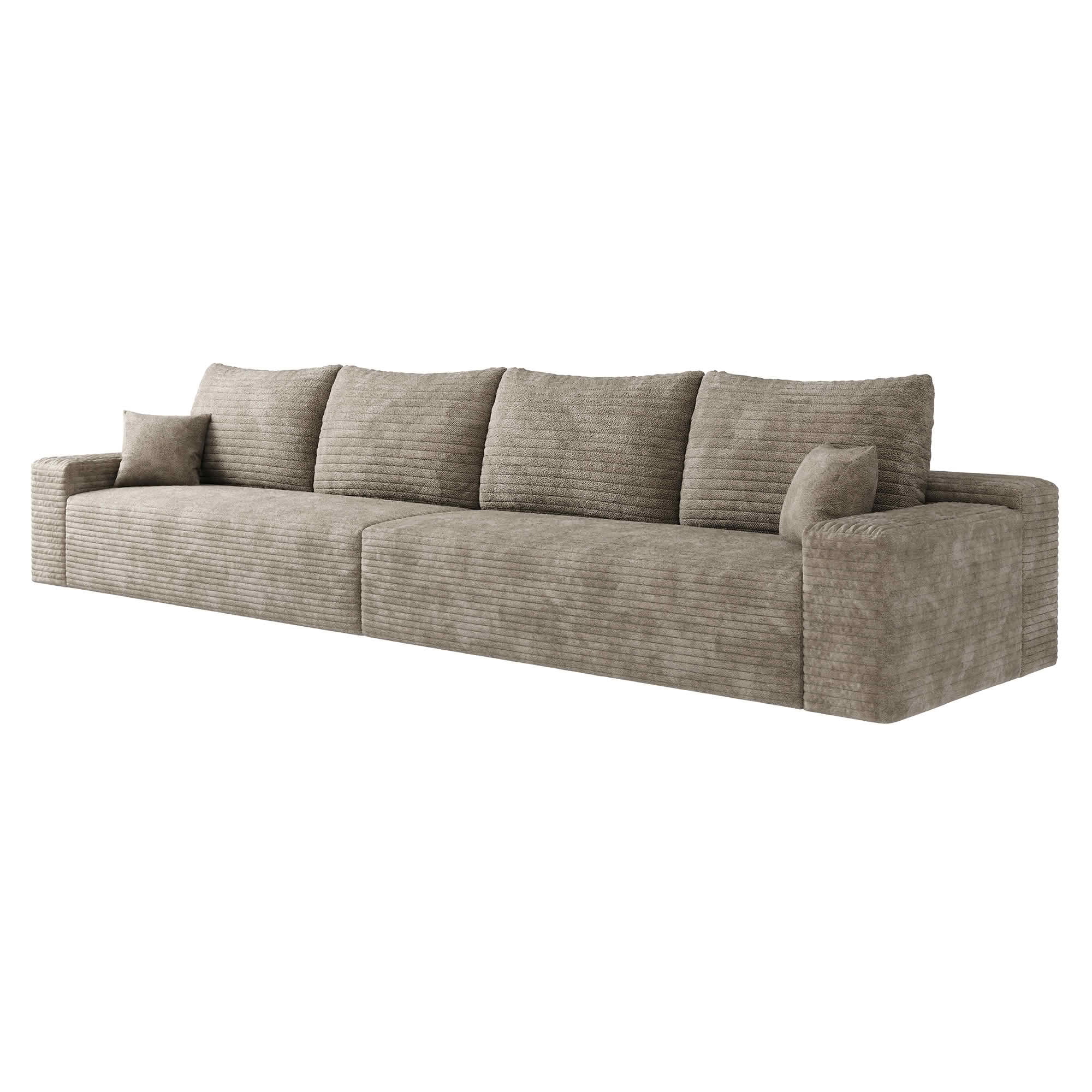 MAYEERTY 140" Cloud Sectional Couch, Deep Seat Modular Sofa, Plush Corduroy Fabric, No Assembly Required, Camel