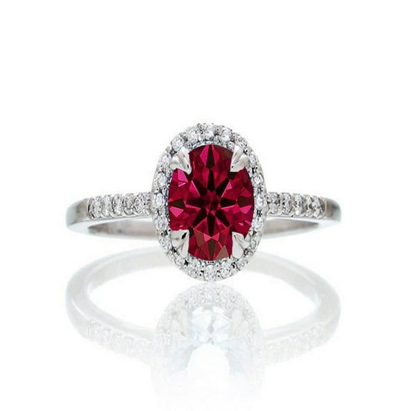 1.5 Carat Round Cut Ruby Halo Classic Diamond Engagement Ring on 10k White Gold
