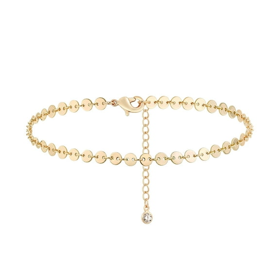 Valloey Rover Disc Coin Sequin Ankle 14K Gold Plated Dainty Summer Simple Jewelry for Women