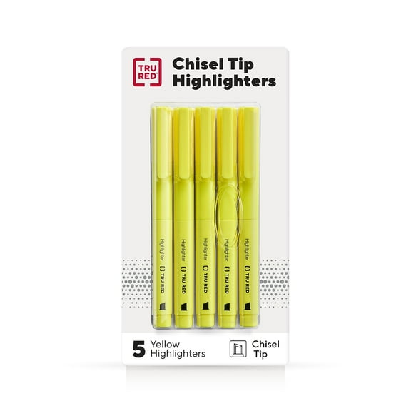 Staples TRU RED Pocket Highlighter with Grip Chisel Tip Yellow 5/Pack TR54578