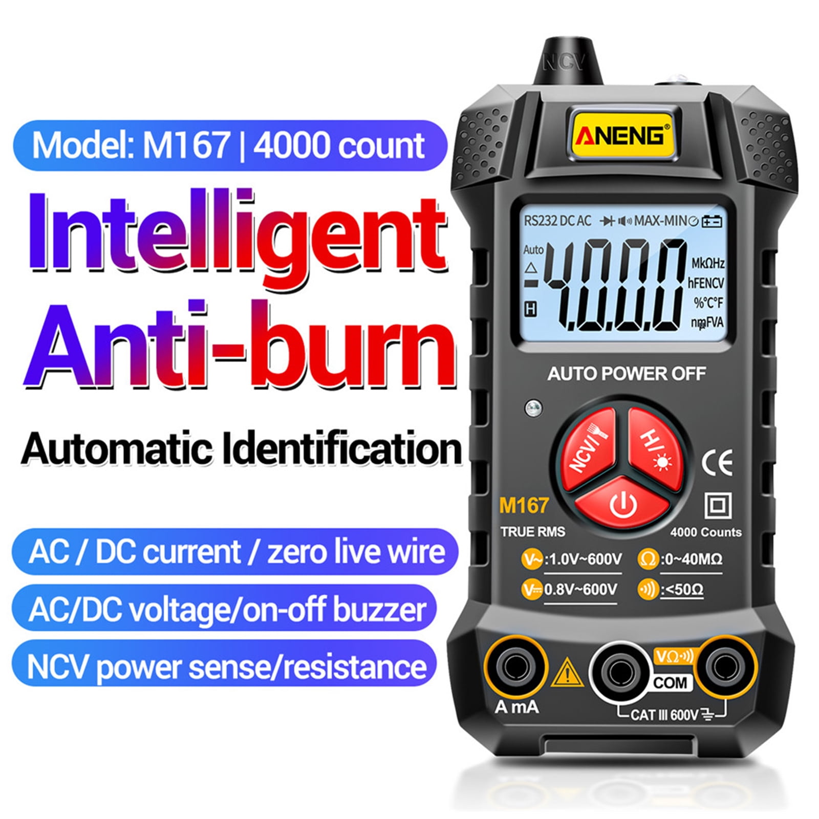 Miulika Multifunction Multimeter LCD Multimeter Diaplay 4000 Counts Digital Auto-Ranging Multimeter NCV Auto-Ranging Portable for Current
