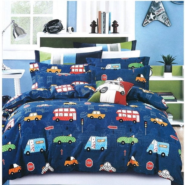 3D Autobús Coche Niños Patrón Funda Nórdica Juego de Cama Funda de edredón Fundas de almohada