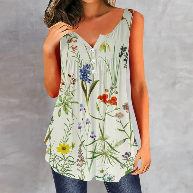 SMihono Hauts pour Femmes Débardeur pour Femmes Mode Débardeur d'Été pour Femmes à Col en V Sans Manches Imprimé Débardeur Décontracté Blouse Débardeur pour Femmes Hauts d'Été pour Femmes
