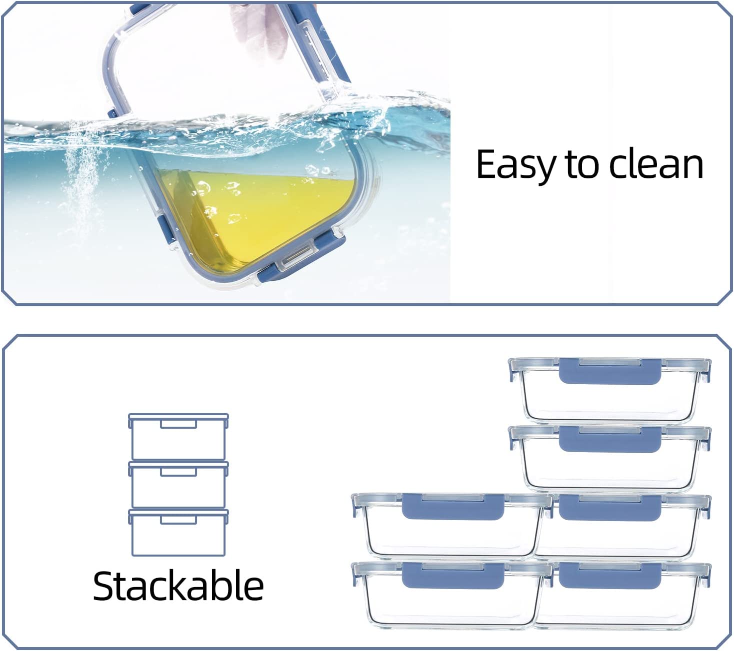 DFA 10 Pack Glass Food Storage Containers with Lids Leakproof, Airtight Glass Meal Prep Containers For Lunch, On The Go, Leftover, Dishwasher Safe