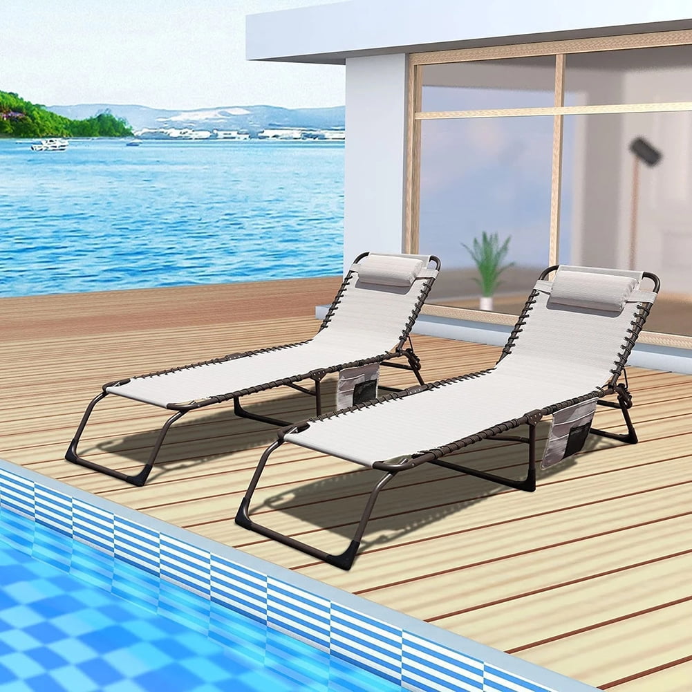 Kepooman Outside Chaise Lounge Chairs Set of 2 with Detachable Pocket and Pillow for Garden, Beach,Sunbathing, Beige Kepooman Outside Chaise Lounge Chairs Set of 2 with Detachable Pocket and Pillow for Garden, Beach,Sunbathing, Beige