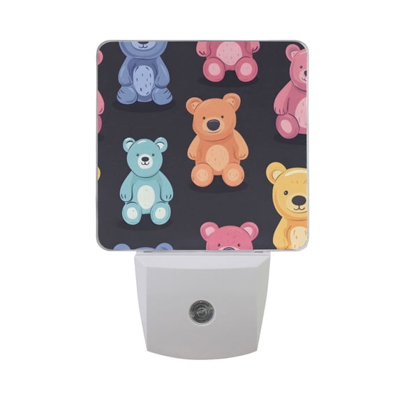 Colorful Teddy Bears LED Night Light with Smart Sensor Plug Into Wall Dusk to Dawn 2 packs