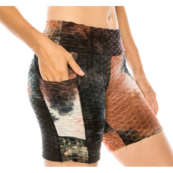 LA12ST Women Workout Shorts Brazilian Textured Booty Leggings Shorts Anti-Cellulite Scrunch Honeycomb Butt Ruched Lift