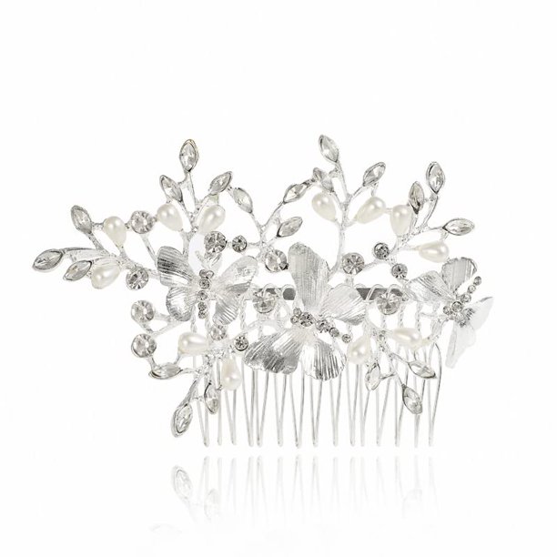 Latious Bride Hair Comb Silver Rhinestones Bridal Hair Piece Butterfly