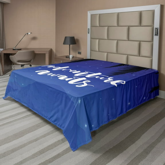 Ambesonne Saying Flat Sheet, Stars Night Sky Palms Art, California King, Violet Blue and White