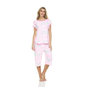 5041C Womens Capri Set Short Sleeve Sleepwear Pajamas Woman Sleep Nightshirt Pink 9 XXL
