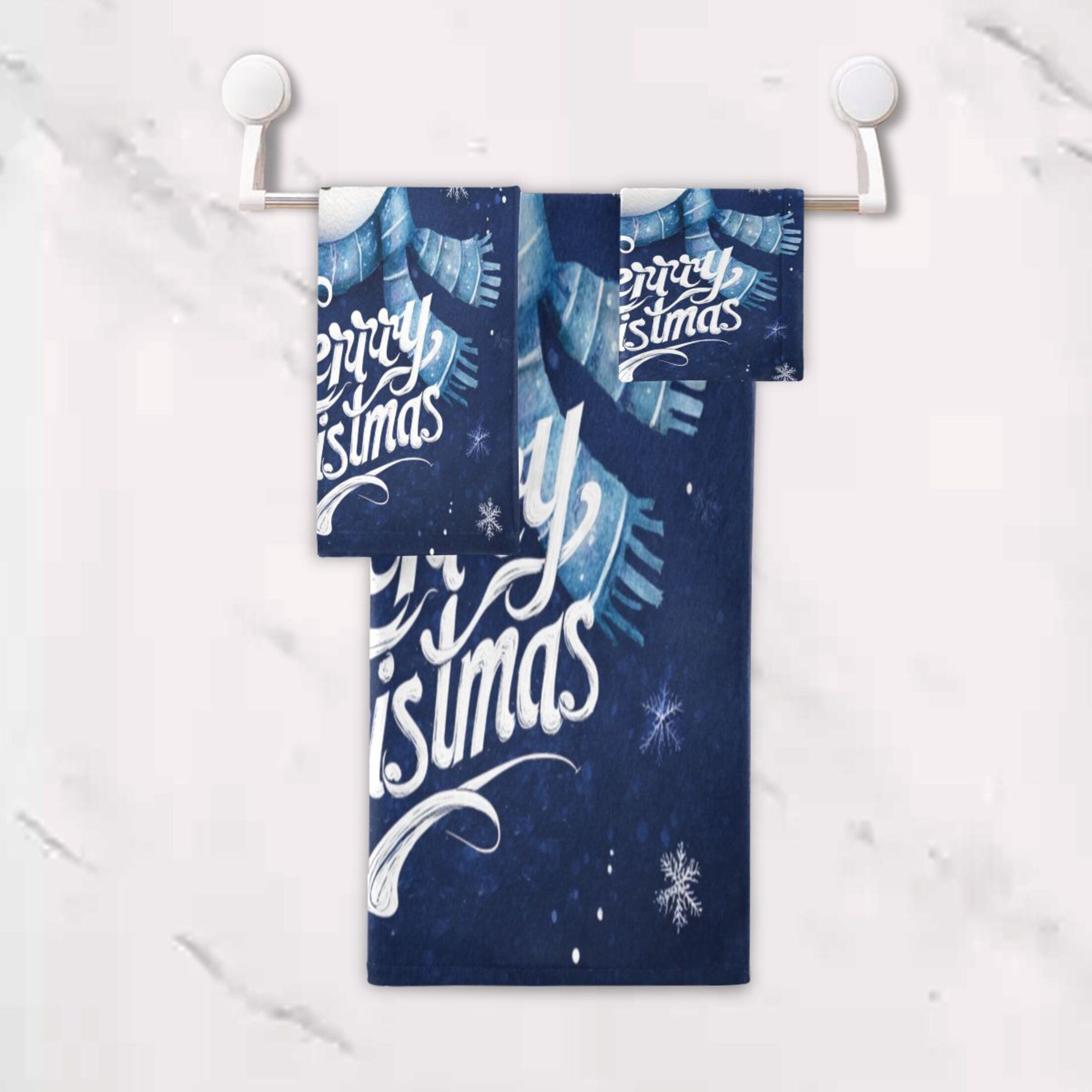 3 Piece Bath Towels Set Bath Towel, Hand Towel and Face Towel for Bathroom, Gym, Hotel Snowman Wearing Blue Scarf and Hat