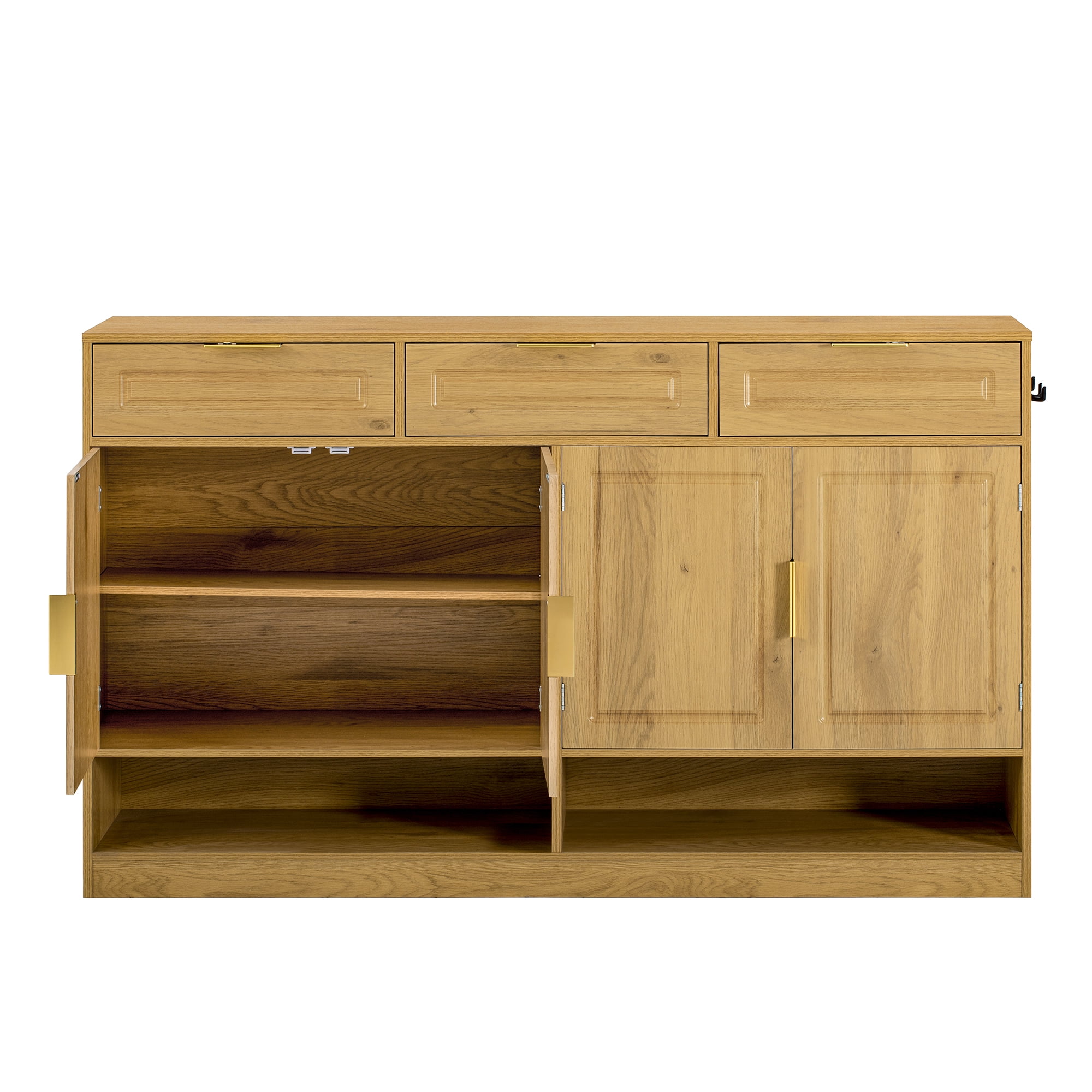 Euroco 59" Large Sideboard Buffet Cabinet with Storage, Farmhouse Multi-Functional Kitchen Storage Cabinet with 3 Drawers,Adjustable Shelf & Side Hook for Kitchen,Living Room,Natural