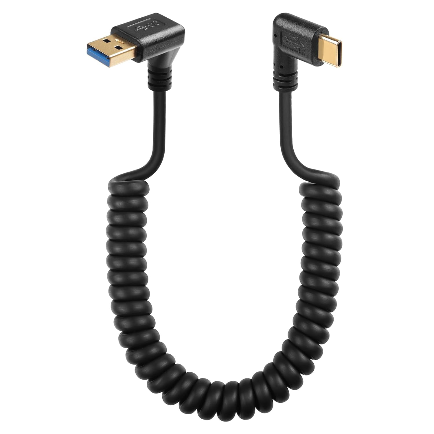 RGHJAR-90 Degree USB Type C Spring Cable 5Gbps Retractable USB3.0 to USB C Charging Cable and Data Transfer for Phone, Tablet, Other USB C Devices (Down)
