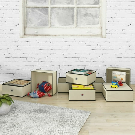 Foldable Storage Bins Cubes Fabric Cubby Basket Drawers Organizer, 8-Pack, Beige
