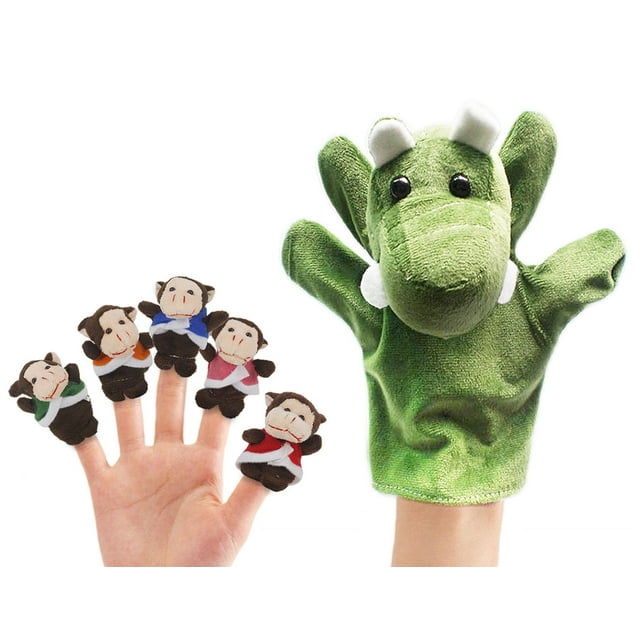 6 Piece Plush Finger Puppets Five Little Monkeys Sitting in a Tree