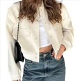 thumbnail image 2 of Chaqueta Informal de Larga con Cuello Redondo y Botones para Mujer, Color Liso. Albaricoque S, 2 of 8