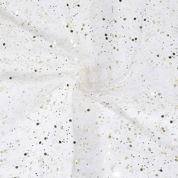 1.09 Yards 59 Inch White Mesh Gold Sequin Sheer Paillette Sparkle Organza Glitter Tulle Transparent Shiny Lace Polyester Fabric for Sewing Making Wedding Dress Clothing DIY Craft Supply