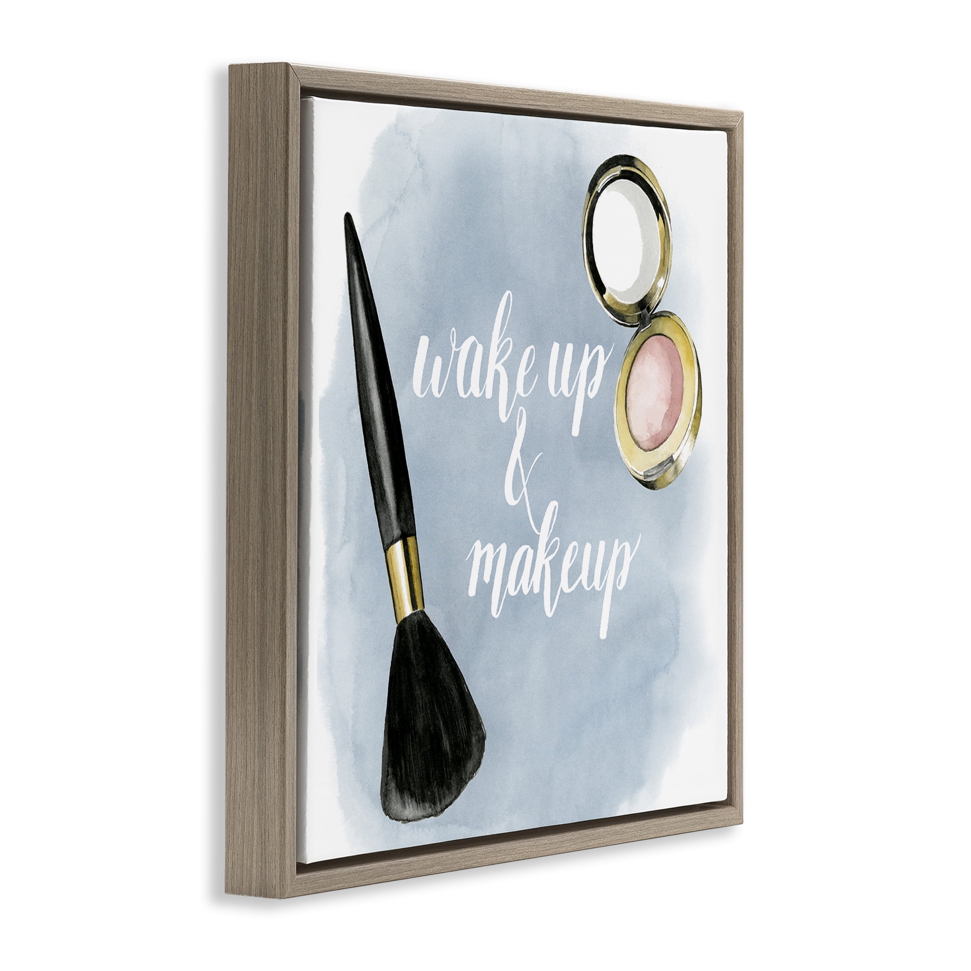Stupell Industries Watercolor Wake Up & Make Up Beauty & Fashion Painting Brown Floater Framed Canvas Art Print Wall Art, 18 x 18