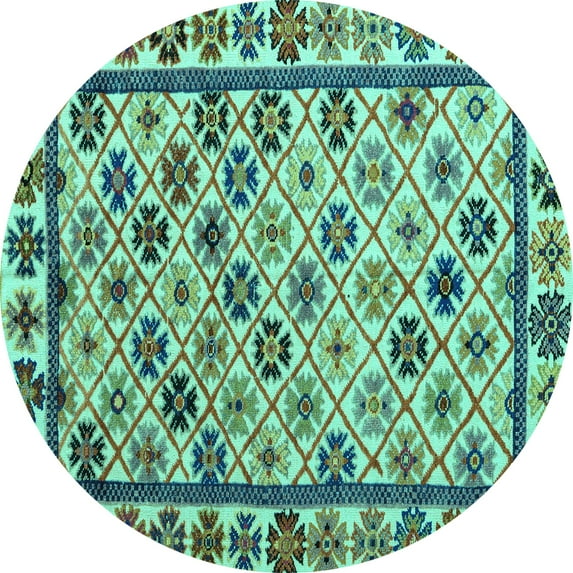 Ahgly Company Machine Washable Indoor Round Abstract Turquoise Blue Modern Area Rugs, 8' Round