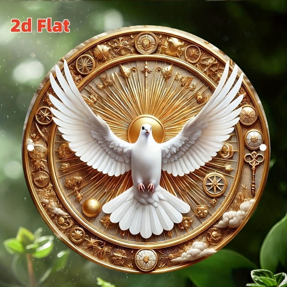 HELLOYOUNG 2D Dove of the Holy Spirit and Radiance -Versatile Circular Foil Engraved Decoration,Suitable for Homes, Porches-Outdoor Hanging