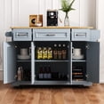 thumbnail image 3 of AENKYO 54" Large Kitchen Island with Rubber Wood Drop Leaf, Embossed Texture Rolling Kitchen Cart on 4 Wheels with 4 Doors and 3 Drawers for Kitchen, Dining Room,Grey Blue, 3 of 13